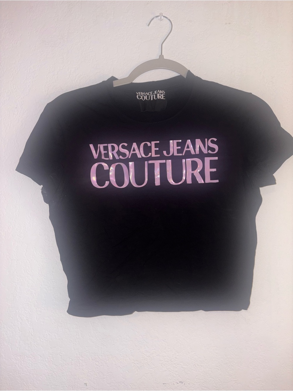 Versace Jeans Couture Black Tee with Pink Logo